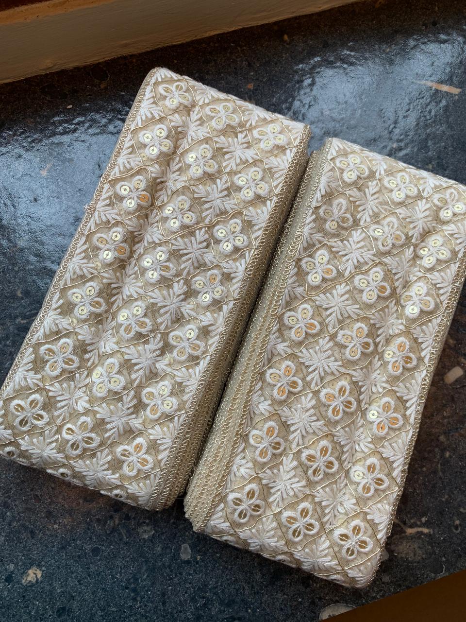 Alternating Sequin and Floral Net Border Trim