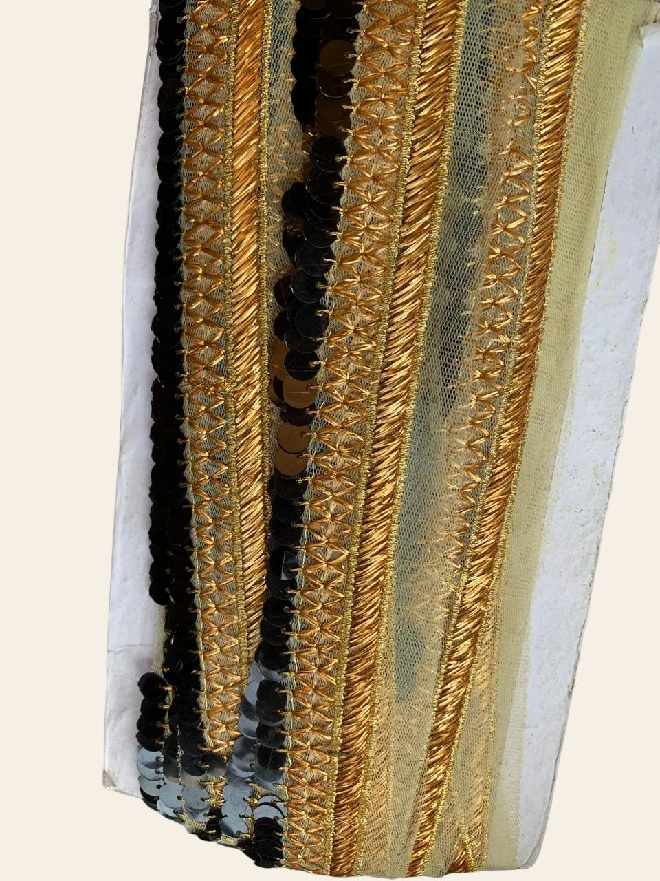 Luxury Gold Zari & Black Sequin Embroidered Net Lace Trim