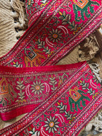 Hot Pink & Gold Elephant Motif Embroidered Lace