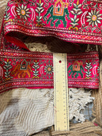 Hot Pink & Gold Elephant Motif Embroidered Lace
