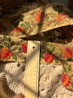 Traditional Floral Embroidered Lace with Red & Orange Blossoms