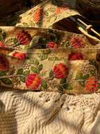 Traditional Floral Embroidered Lace with Red & Orange Blossoms