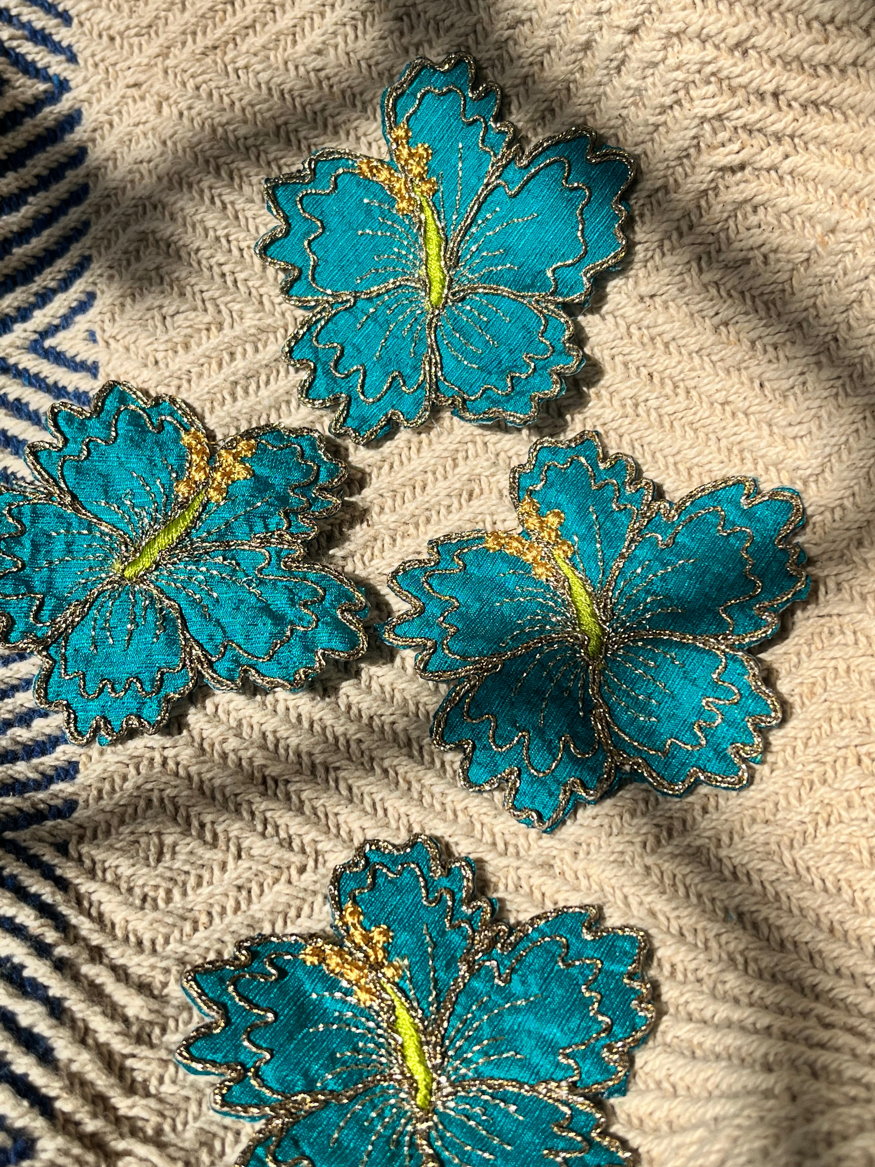 Zari Outline Hibiscus patch