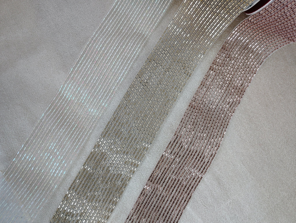Metallic Bugle Bead & Sequin Ribbed Border Trim