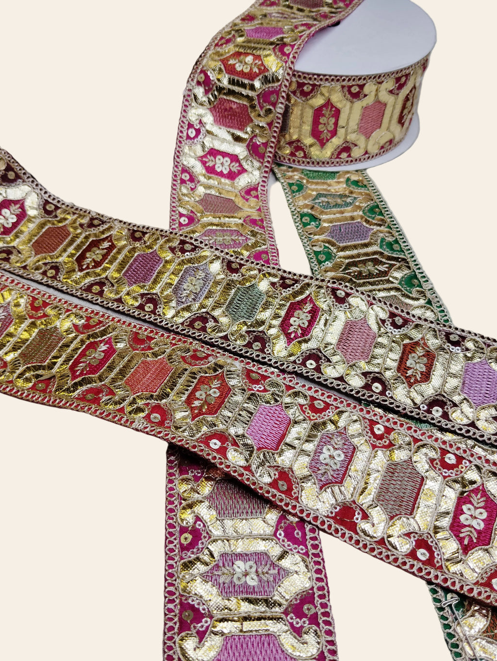 Premium Gota Patti & Zari Embroidered Geometric Lace Trim