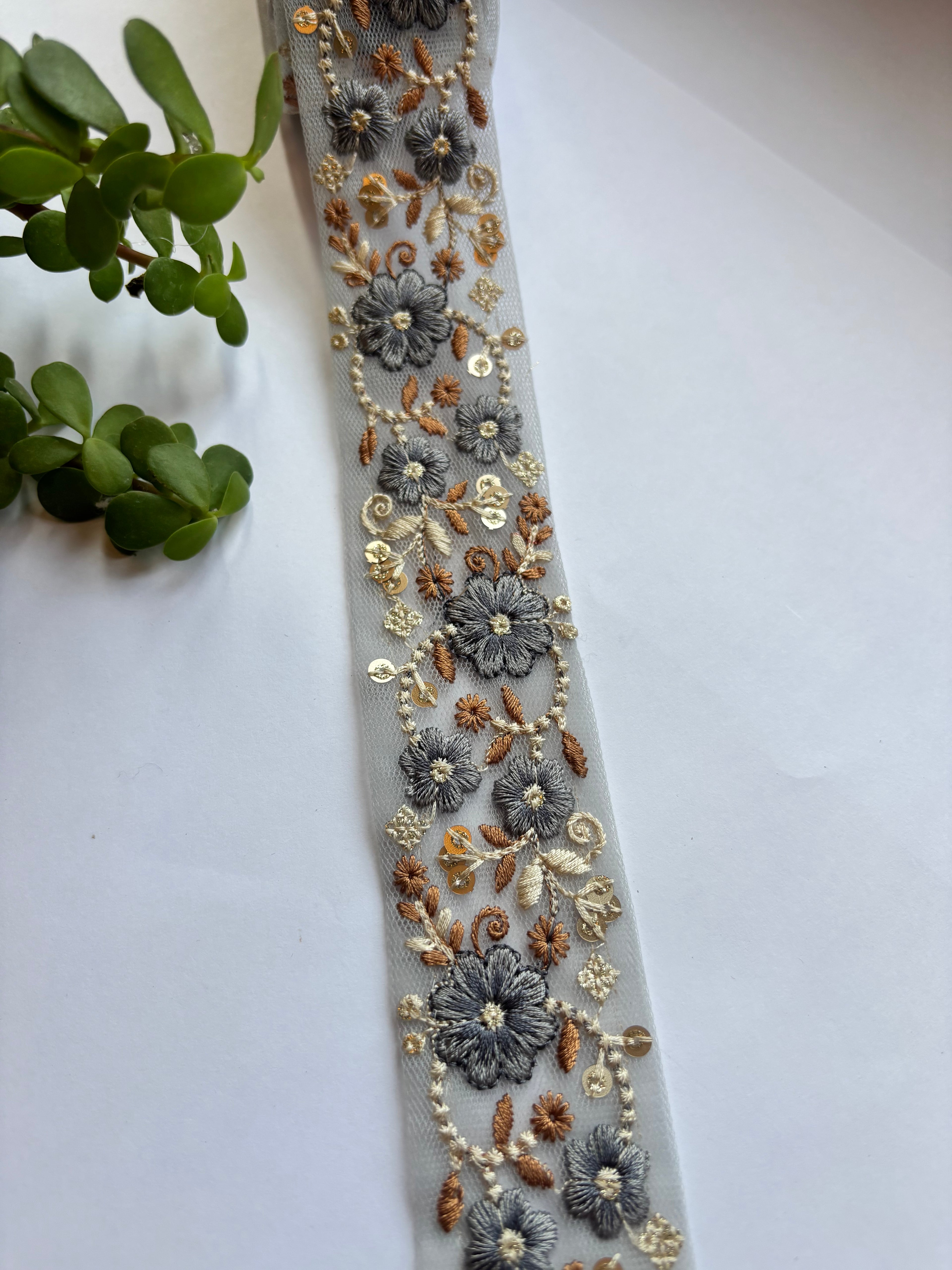 Floral Embroidered Net Trim