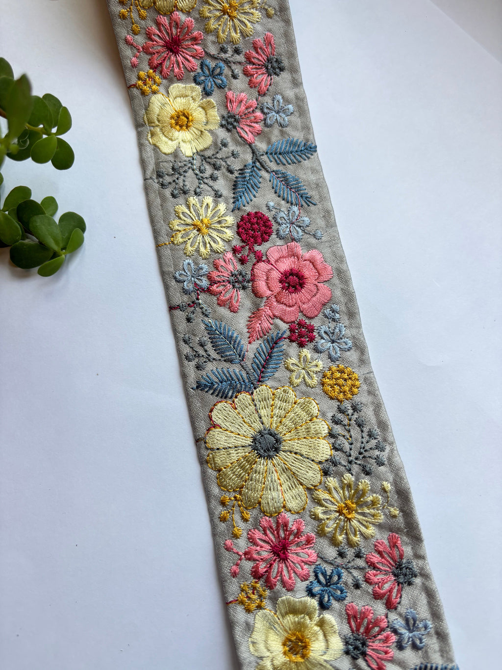 Artisanal Multi-Color Floral Embroidered Silk Border Trim