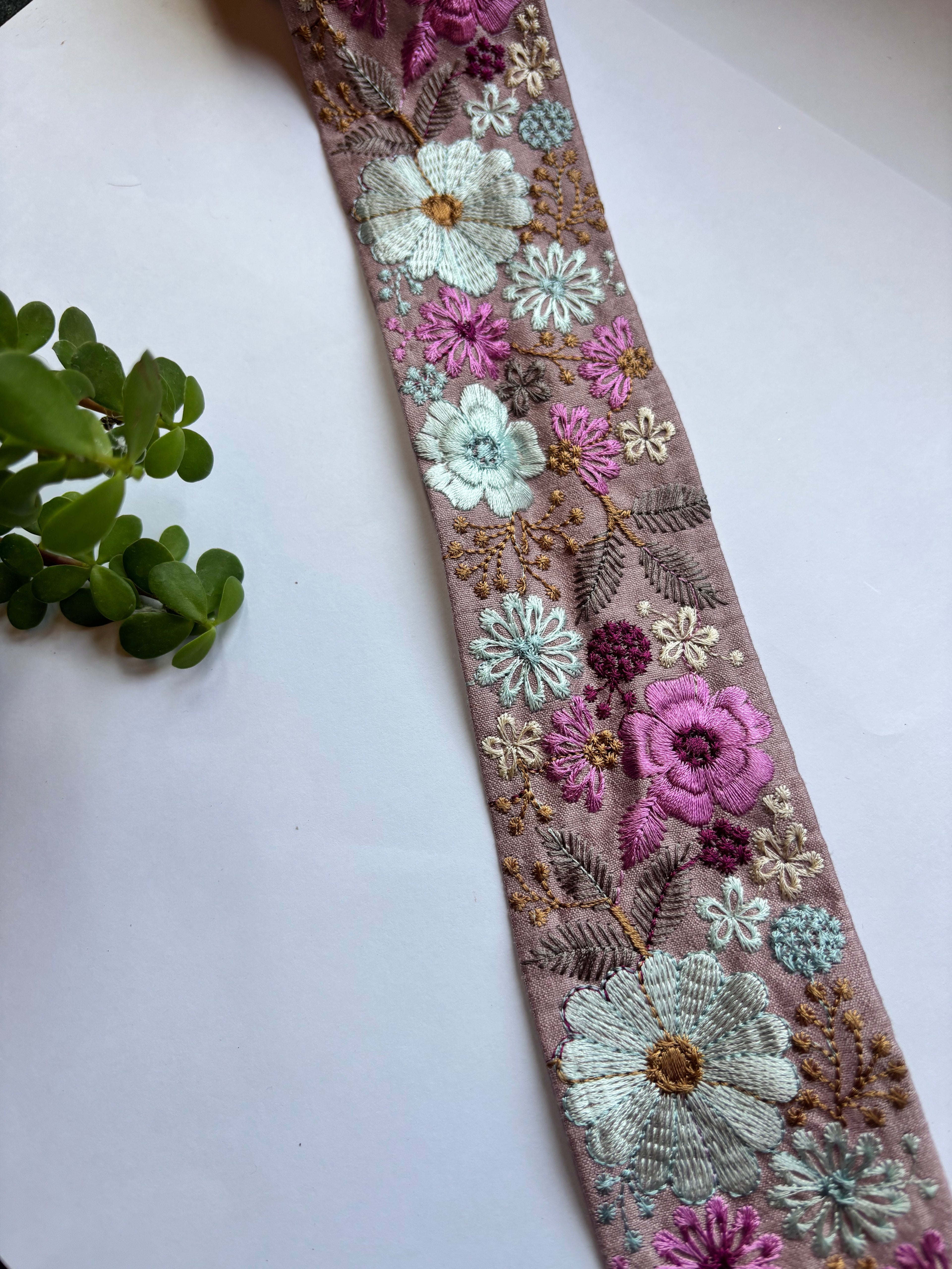 Artisanal Multi-Color Floral Embroidered Silk Border Trim