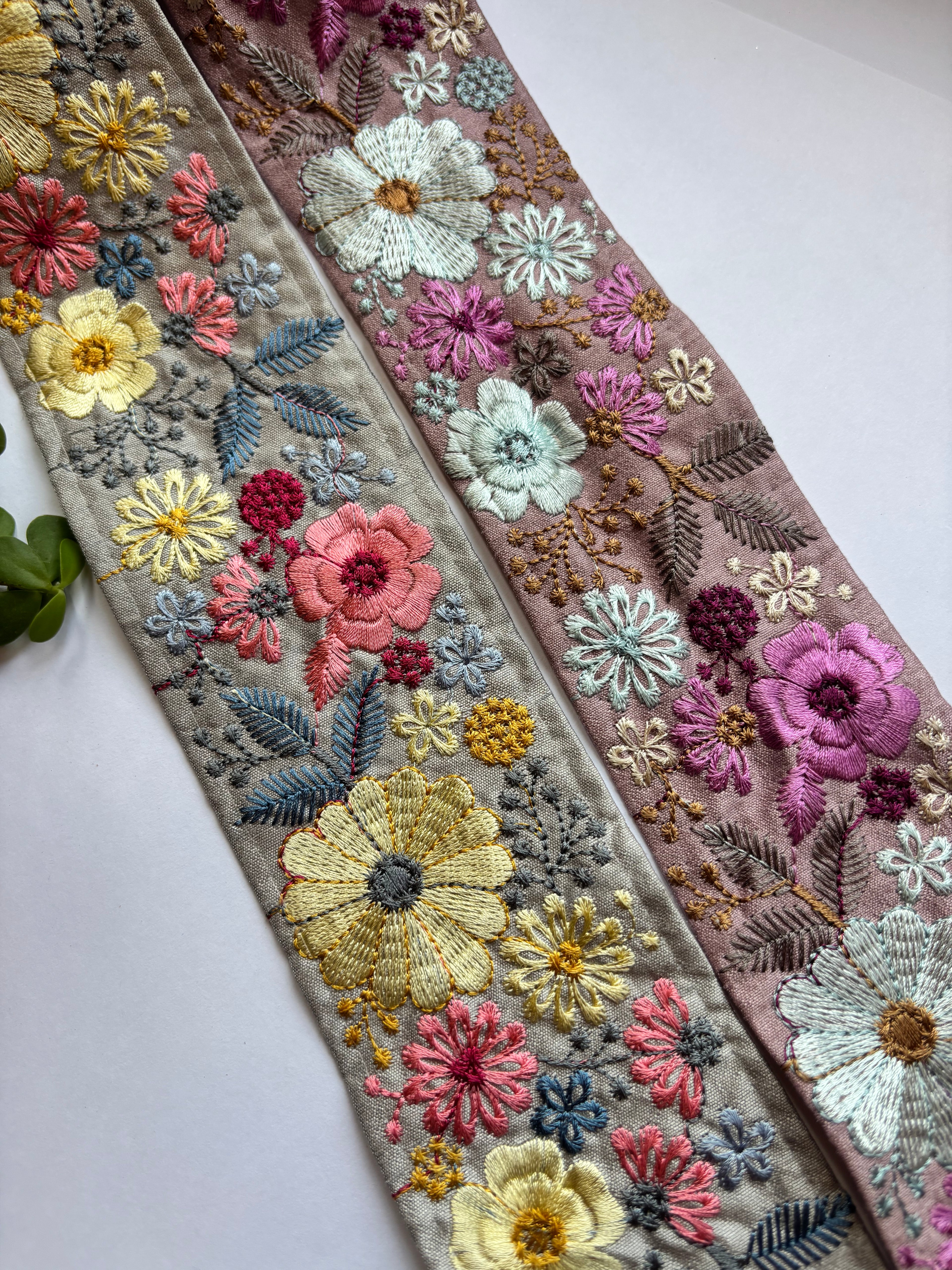Artisanal Multi-Color Floral Embroidered Silk Border Trim