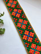 Premium Phulkari-Style Geometric Floral Embroidered Lace Trim
