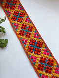 Premium Phulkari-Style Geometric Floral Embroidered Lace Trim