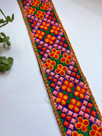 Premium Phulkari-Style Geometric Floral Embroidered Lace Trim