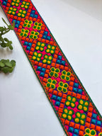 Premium Phulkari-Style Geometric Floral Embroidered Lace Trim