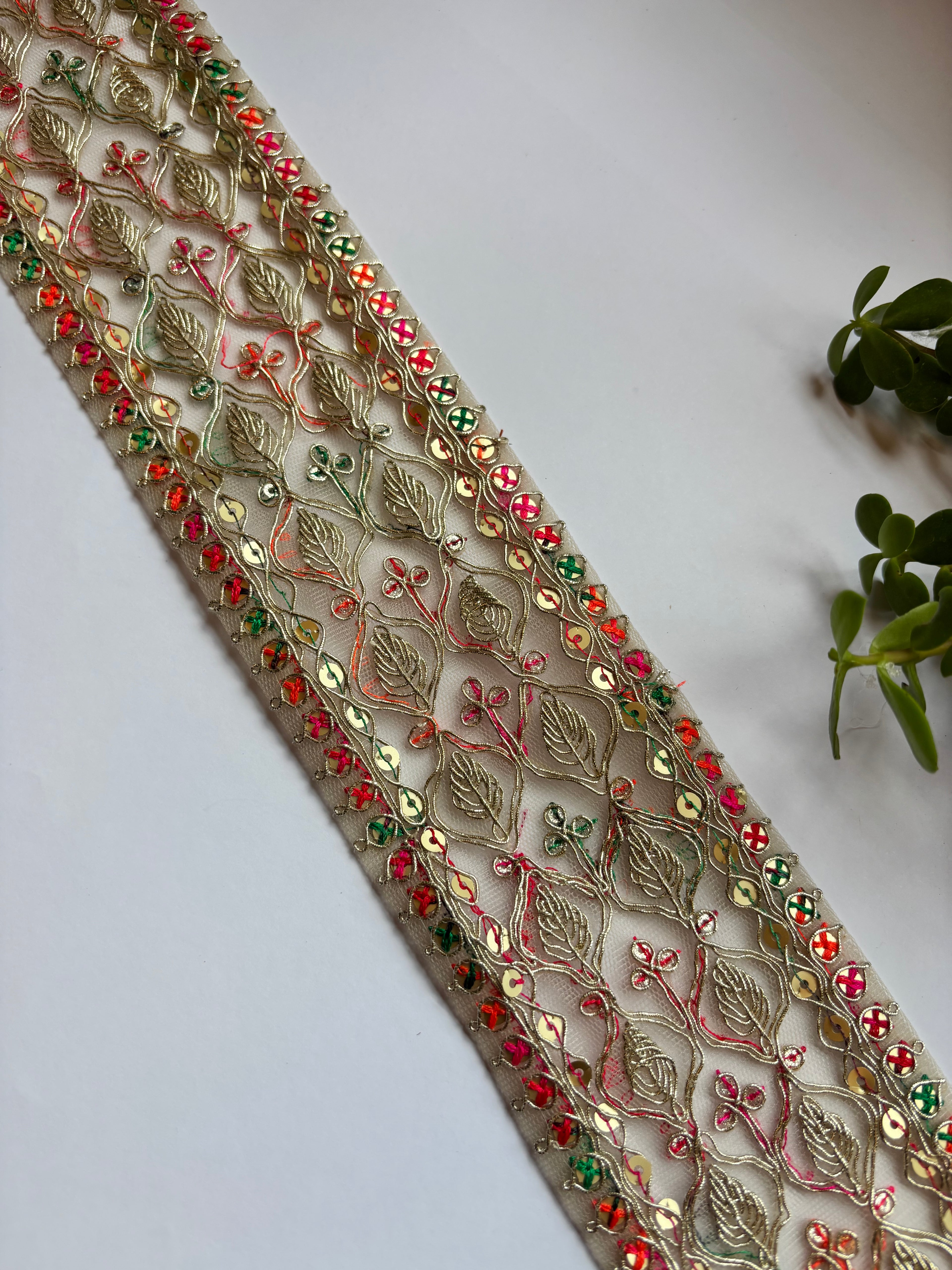 Embroidered Sequined Net Lace Border Trim