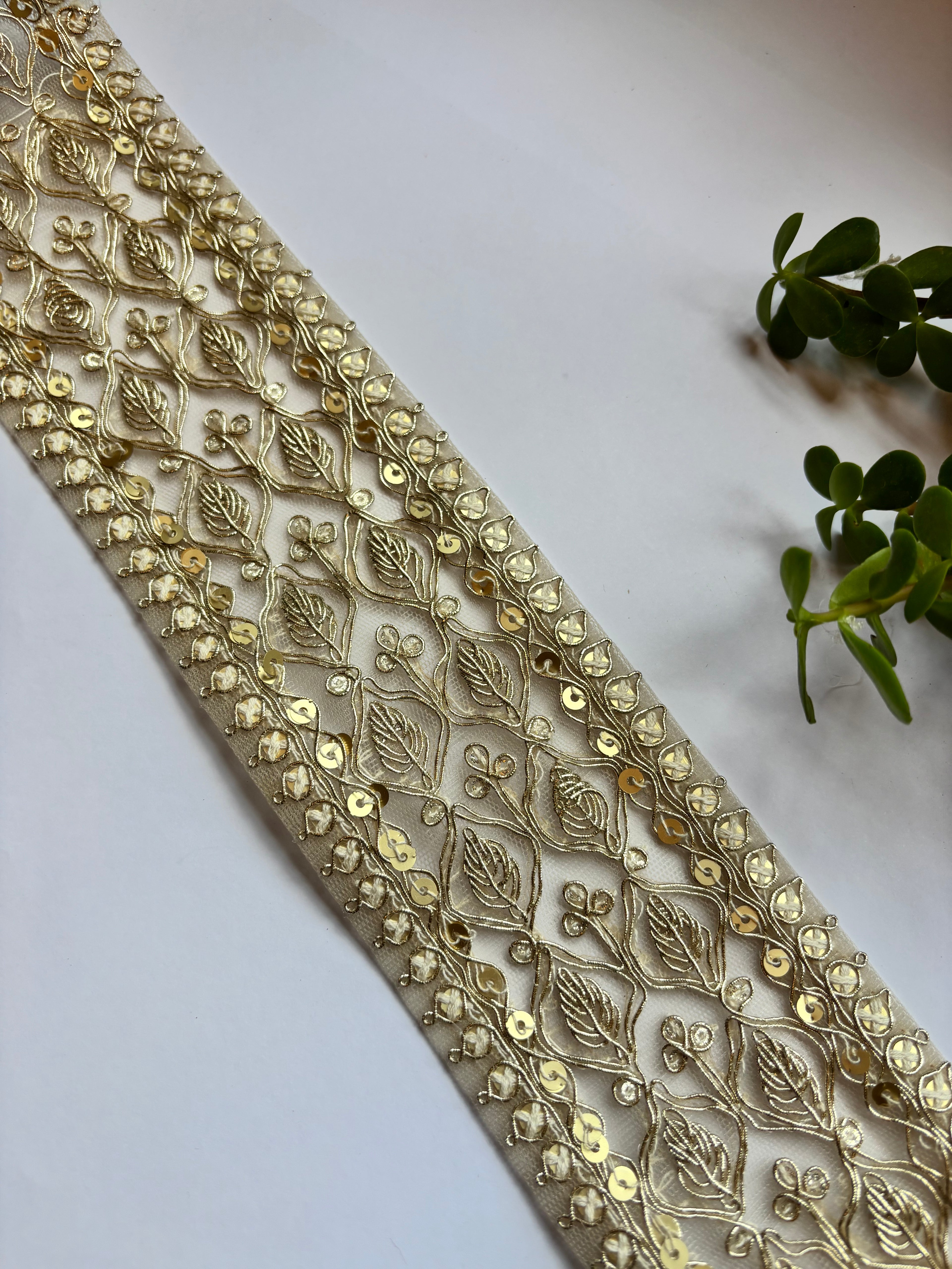 Embroidered Sequined Net Lace Border Trim