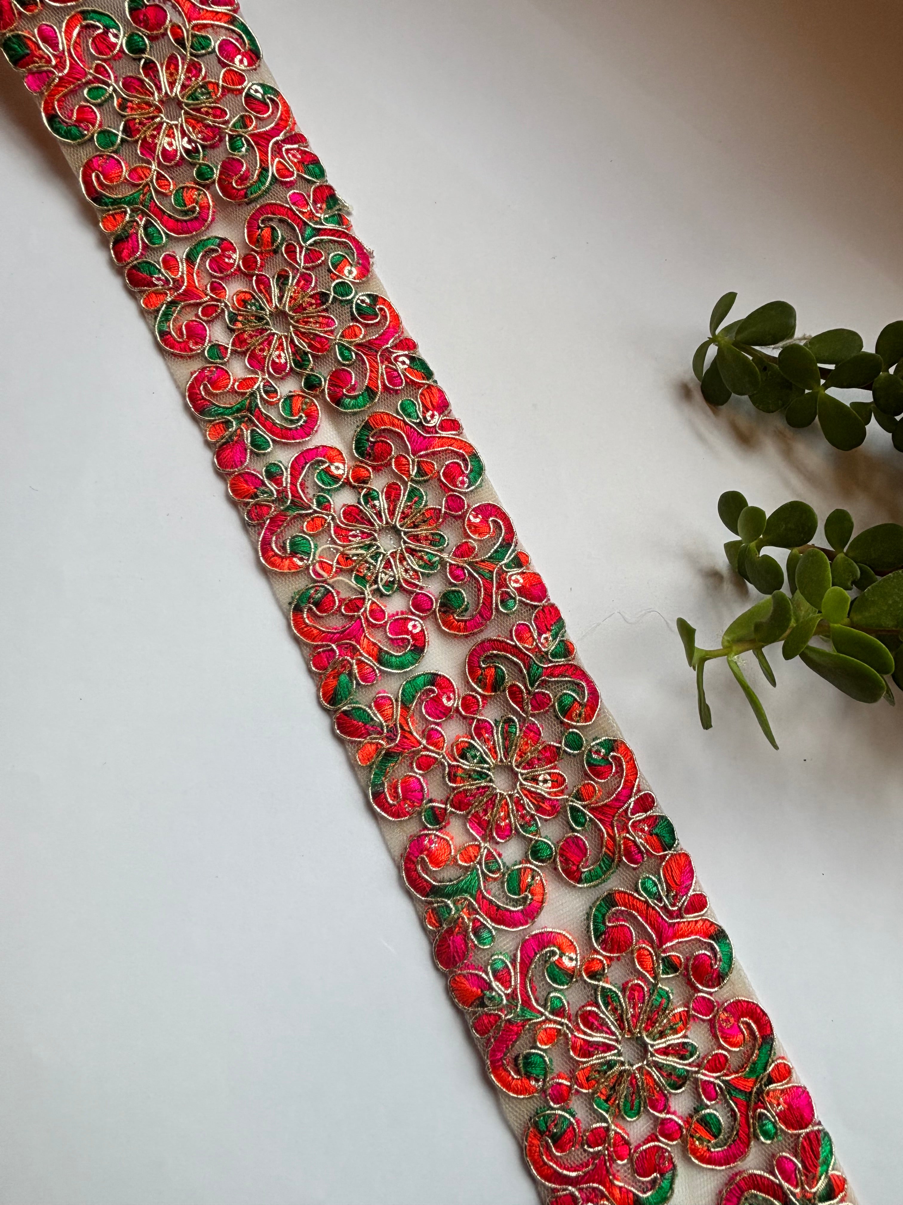 Embroidered Floral Net Lace Border Trim