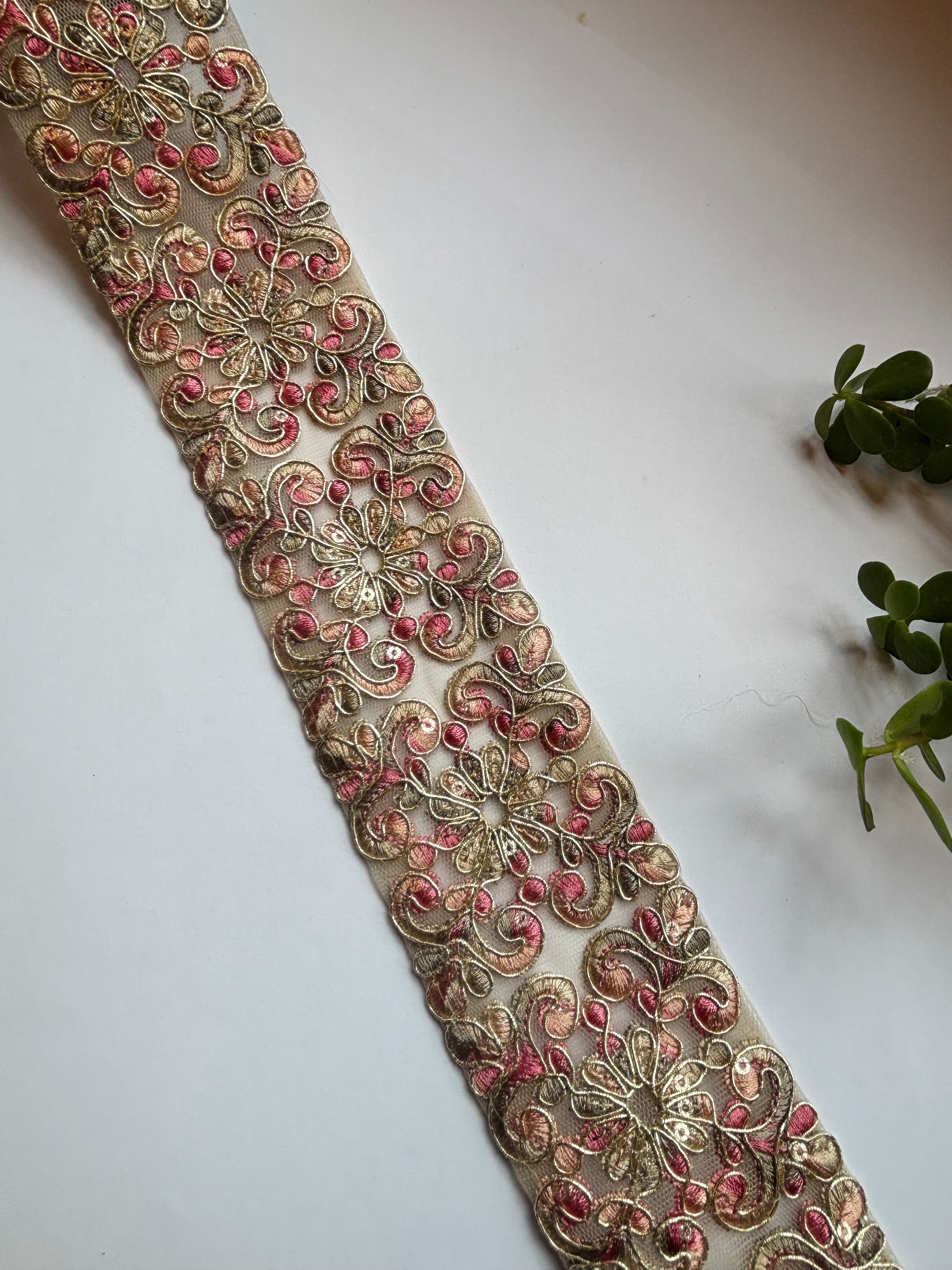 Embroidered Floral Net Lace Border Trim
