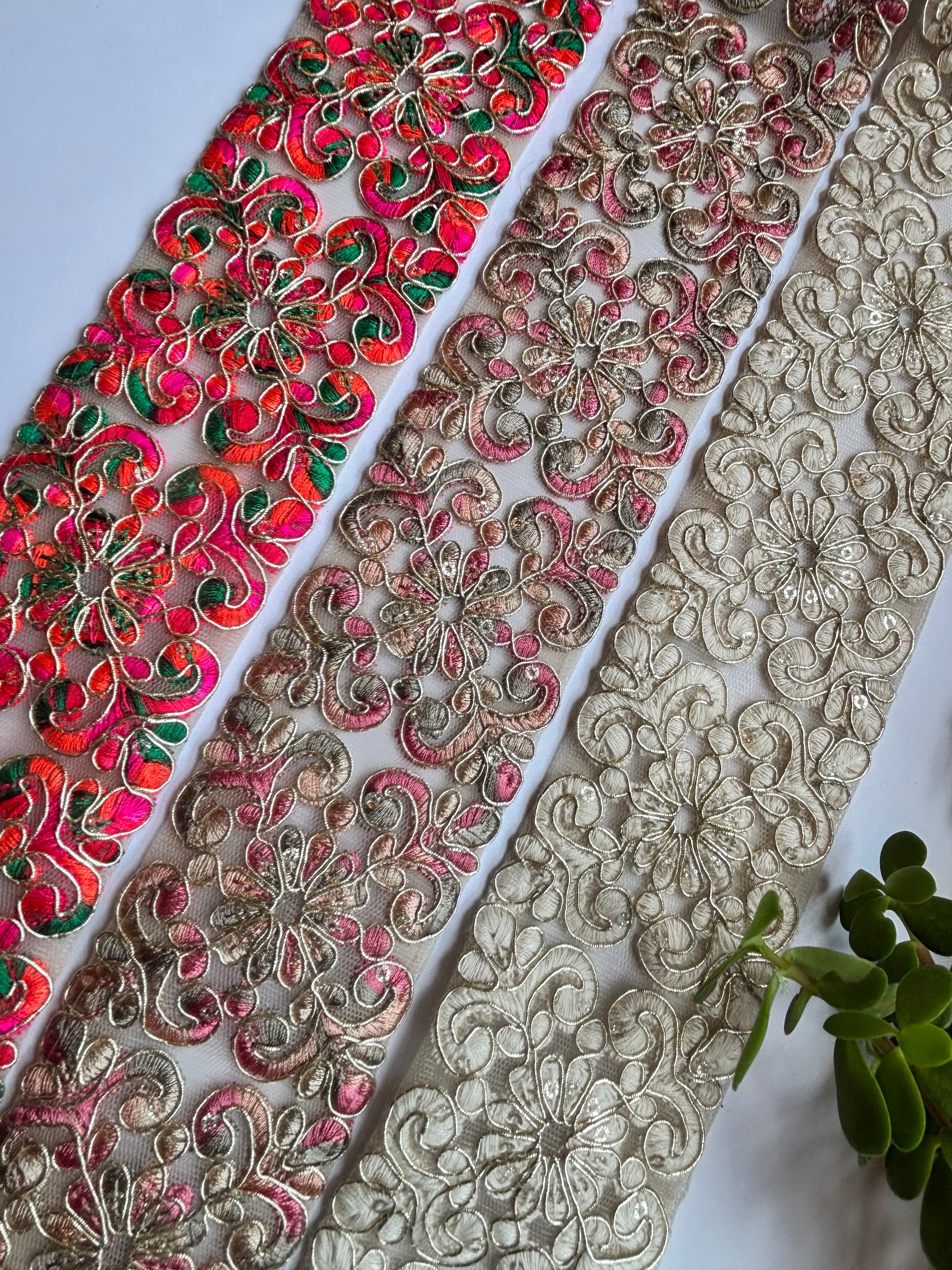 Embroidered Floral Net Lace Border Trim