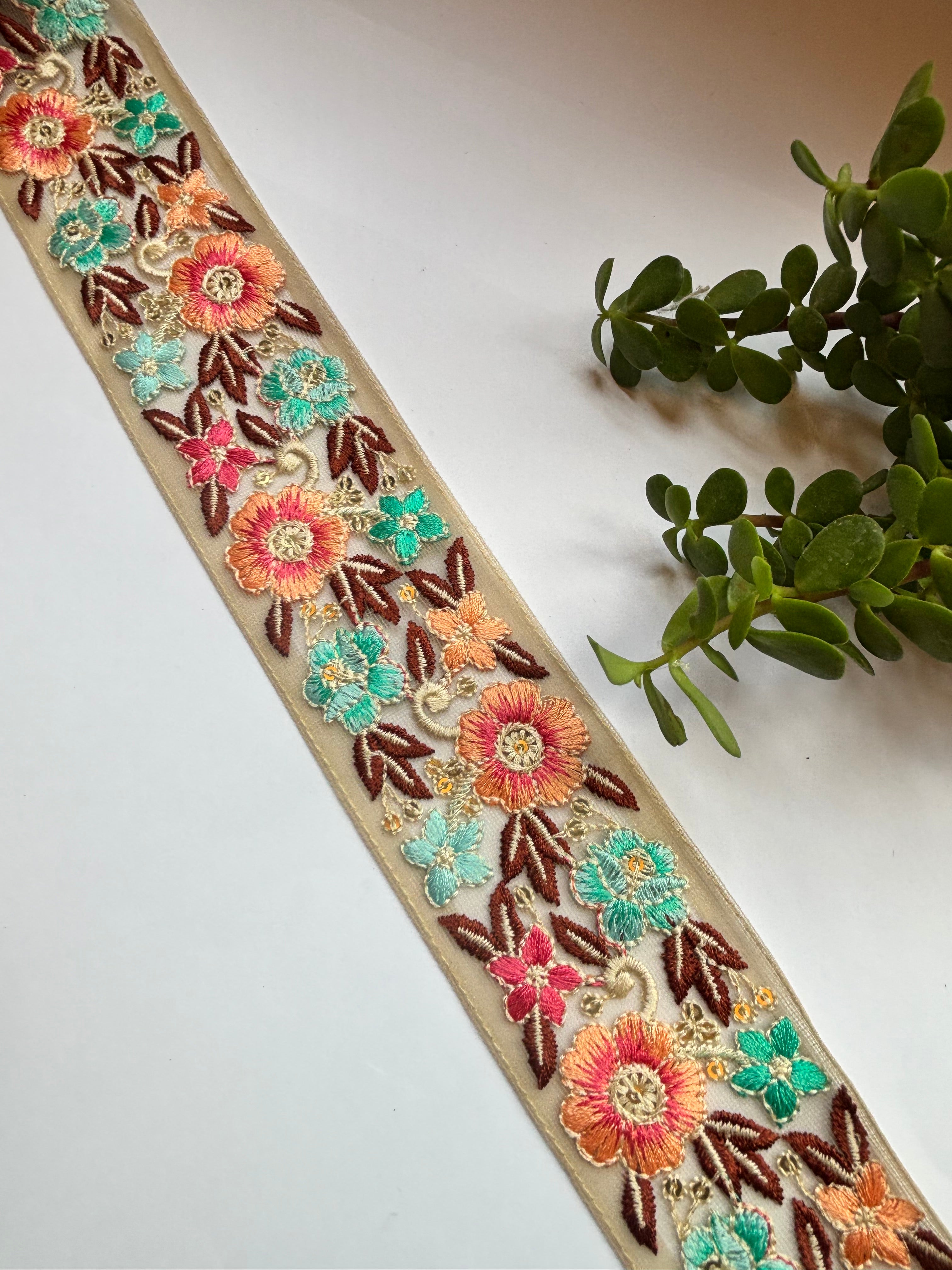 Exquisite Floral Embroidered Lace Trim with Sequins