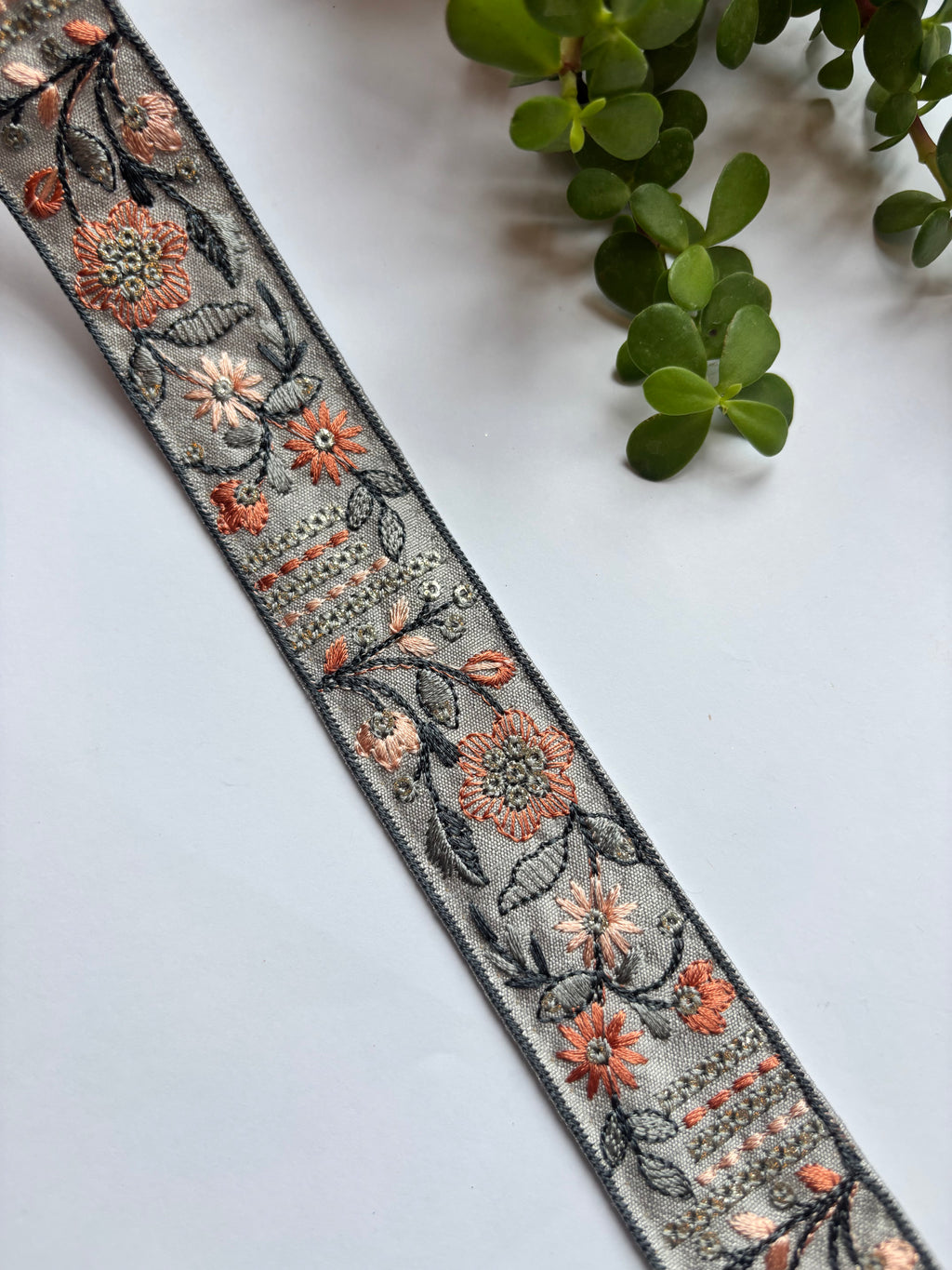 Exquisite Floral Hand-Embroidered Ribbon Trim