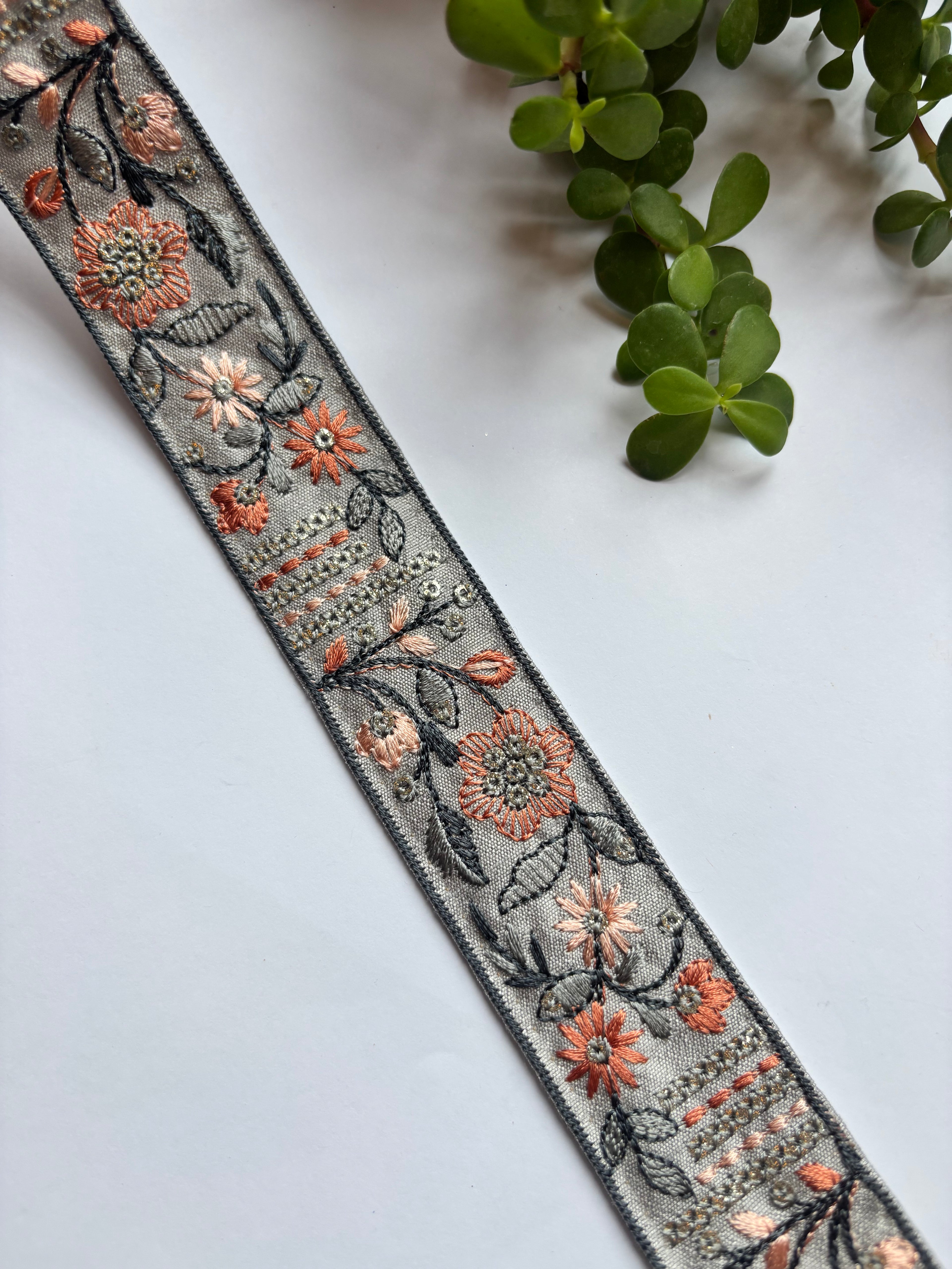 Exquisite Floral Hand-Embroidered Ribbon Trim