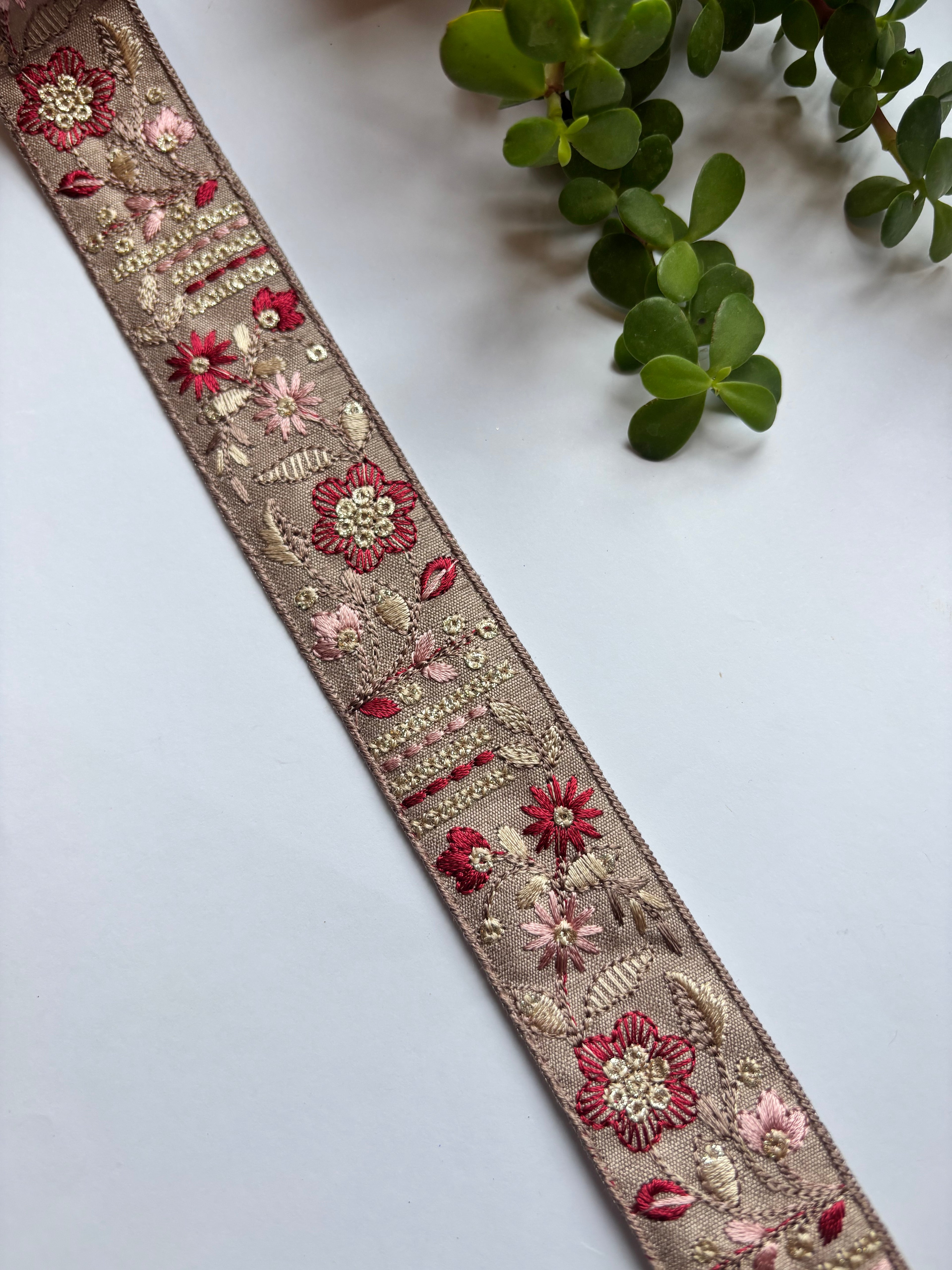 Exquisite Floral Hand-Embroidered Ribbon Trim