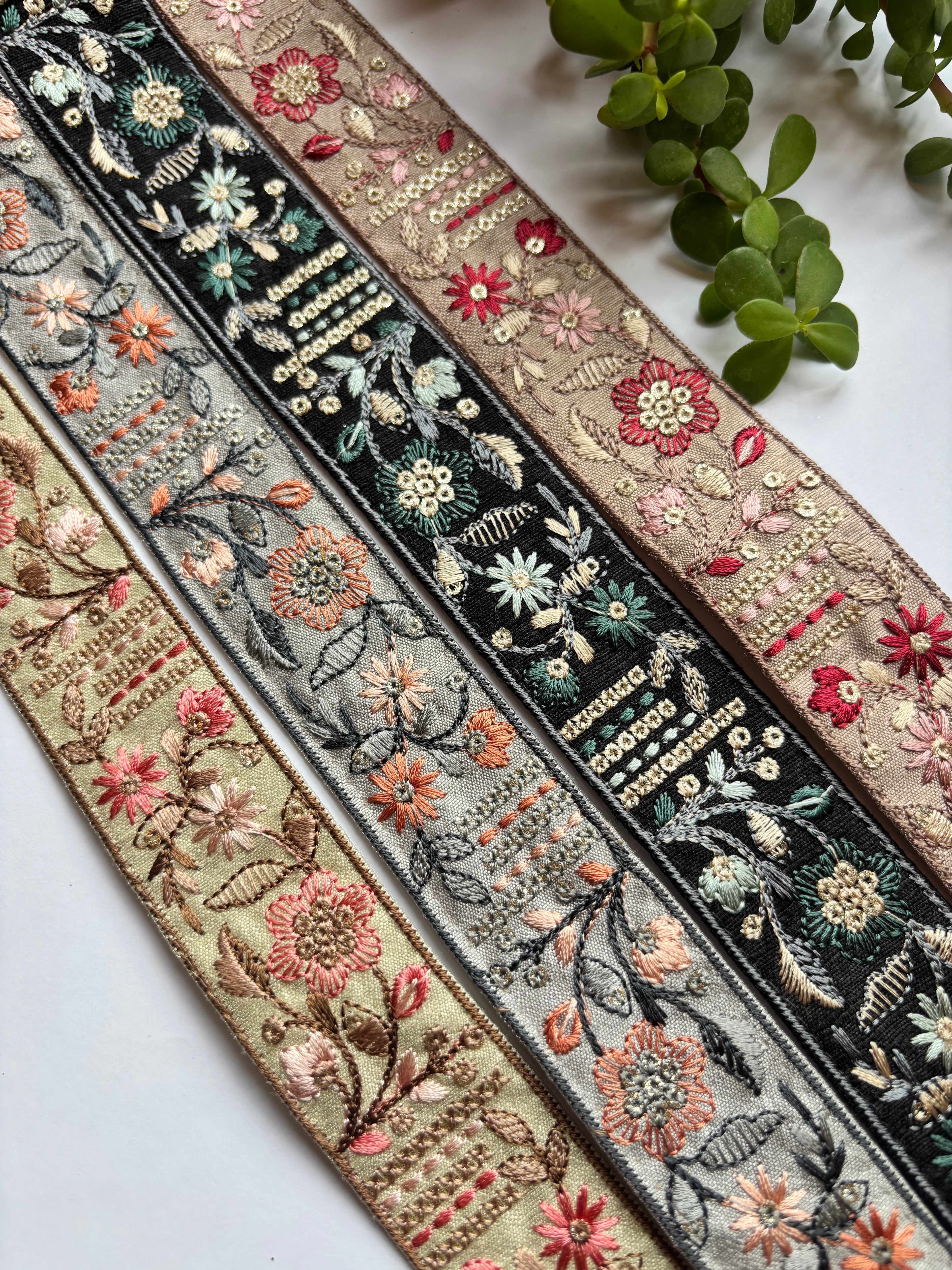 Exquisite Floral Hand-Embroidered Ribbon Trim