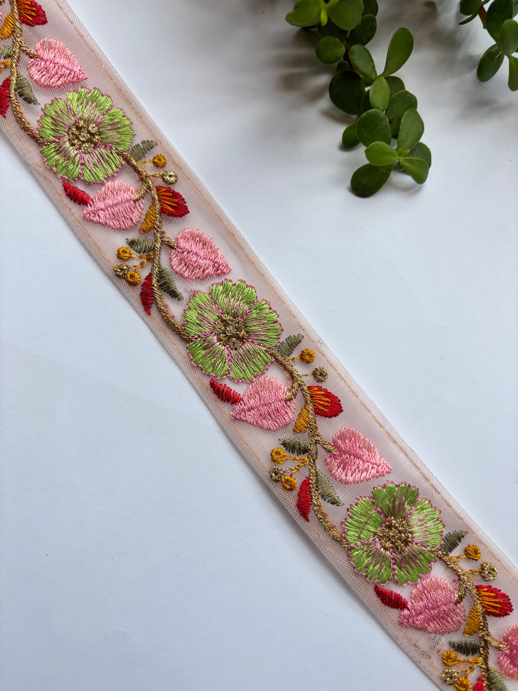 Floral Embroidered Net Trim with Zardozi Work