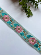 Floral Embroidered Net Trim with Zardozi Work