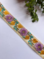 Floral Embroidered Net Trim with Zardozi Work