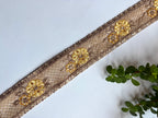 Intricate Floral Embroidery Trim with Sequin Accents