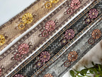 Intricate Floral Embroidery Trim with Sequin Accents