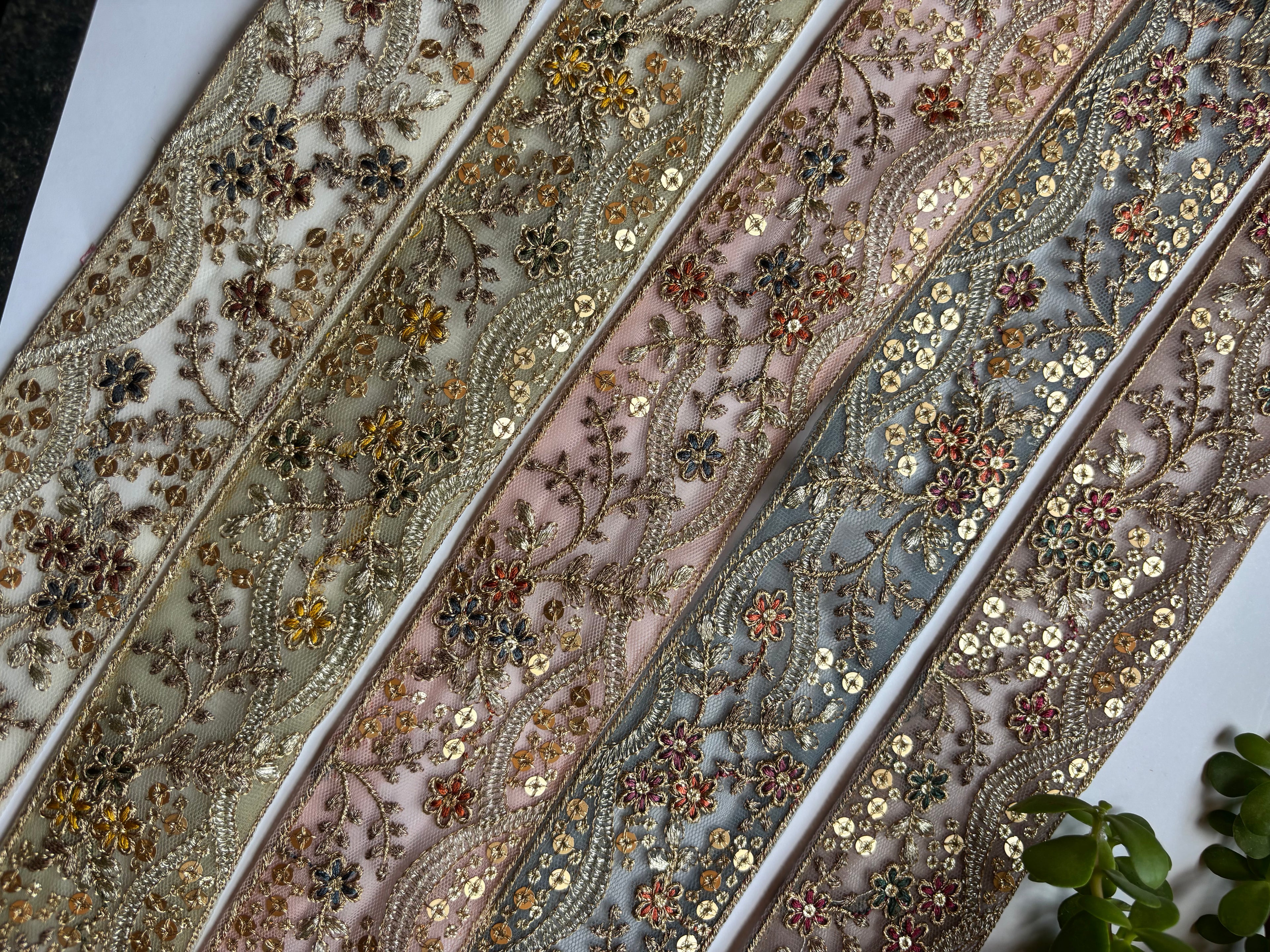 Vintage Zardozi Floral Trim with Gold Sequins