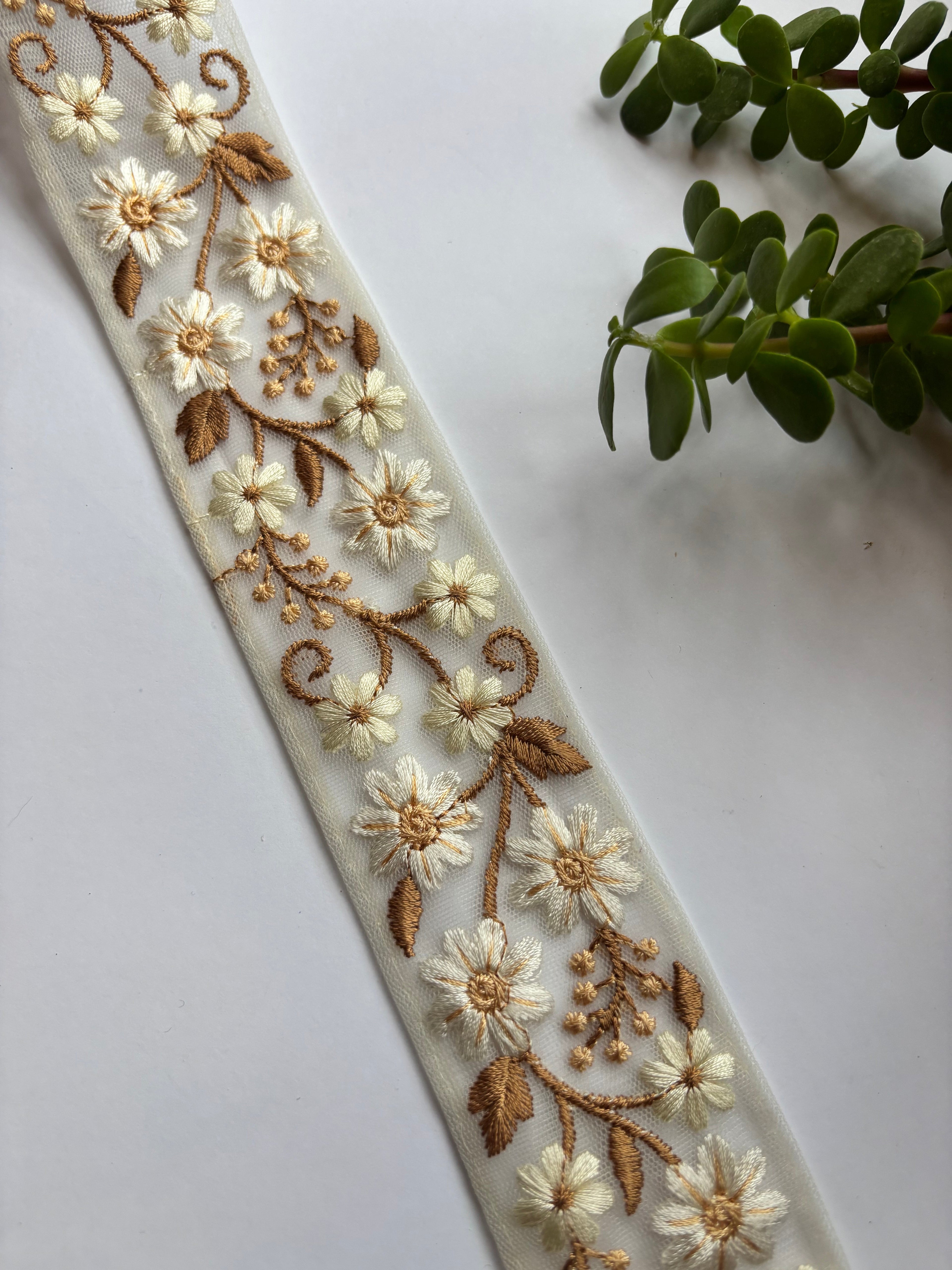 Hand-Embroidered Floral Border Trim