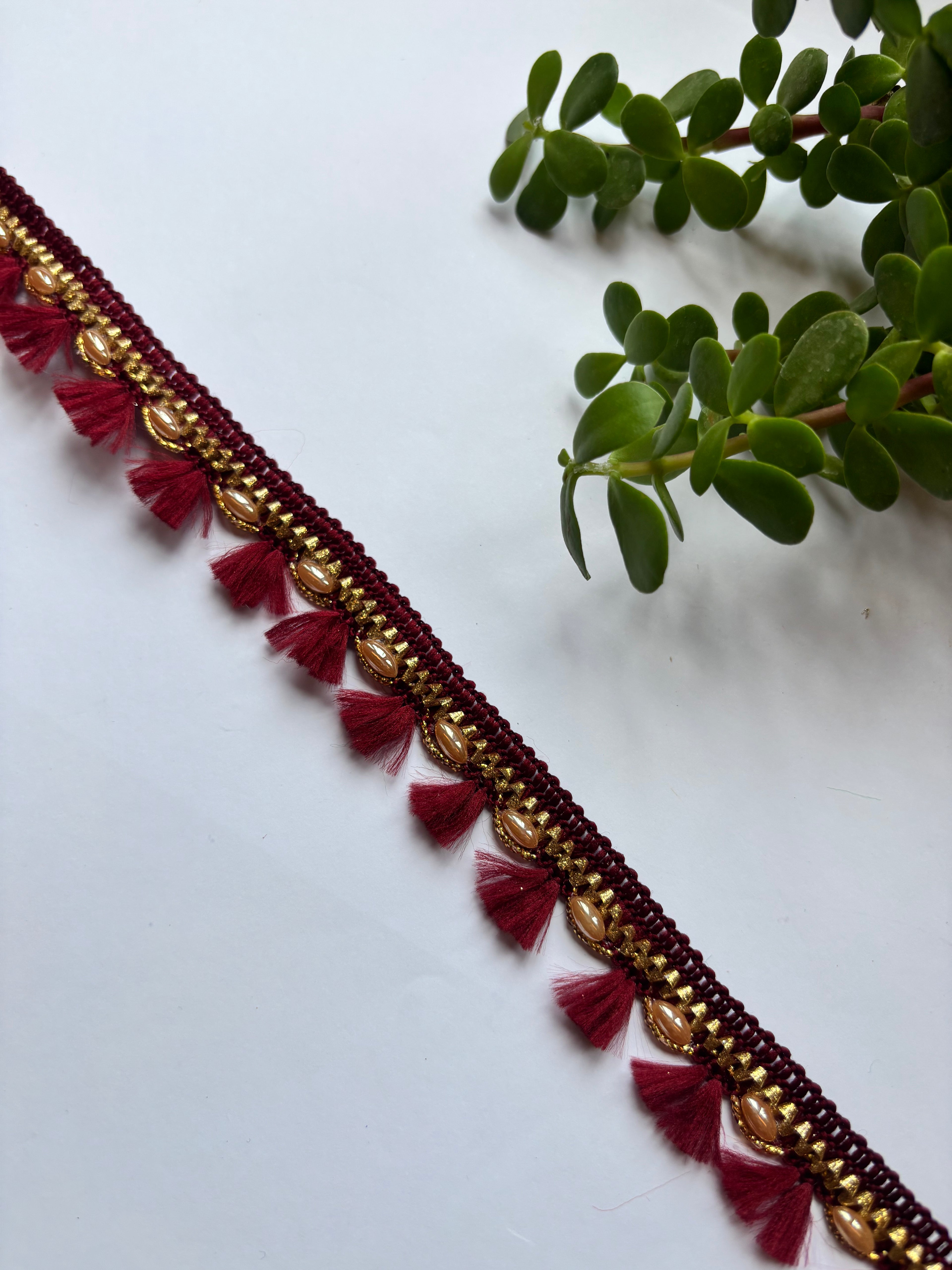 Royal Tassel & Pearl Embellished Lace Trim