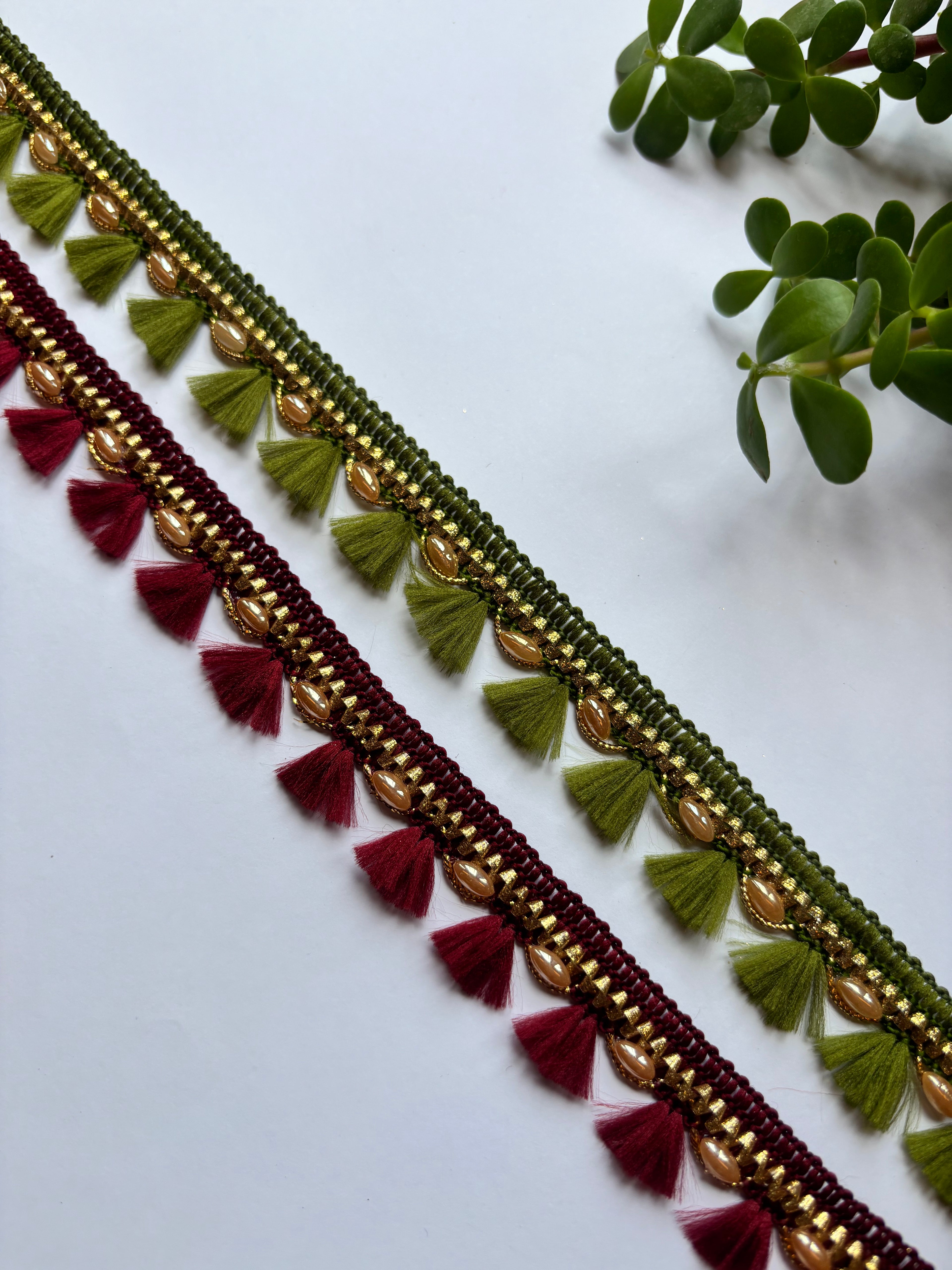 Royal Tassel & Pearl Embellished Lace Trim