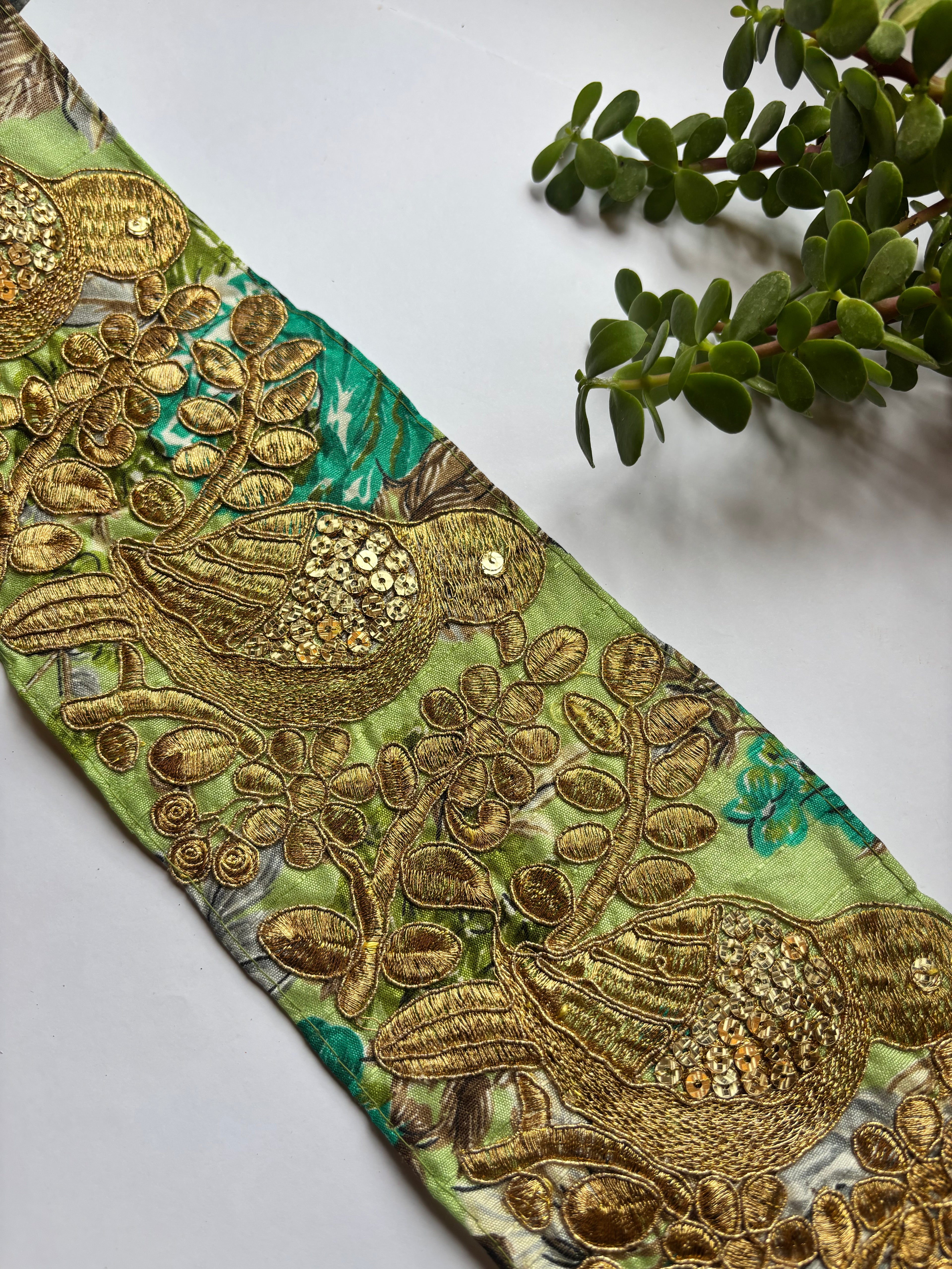 Hand-Embroidered Zardozi Bird & Floral Border Lace