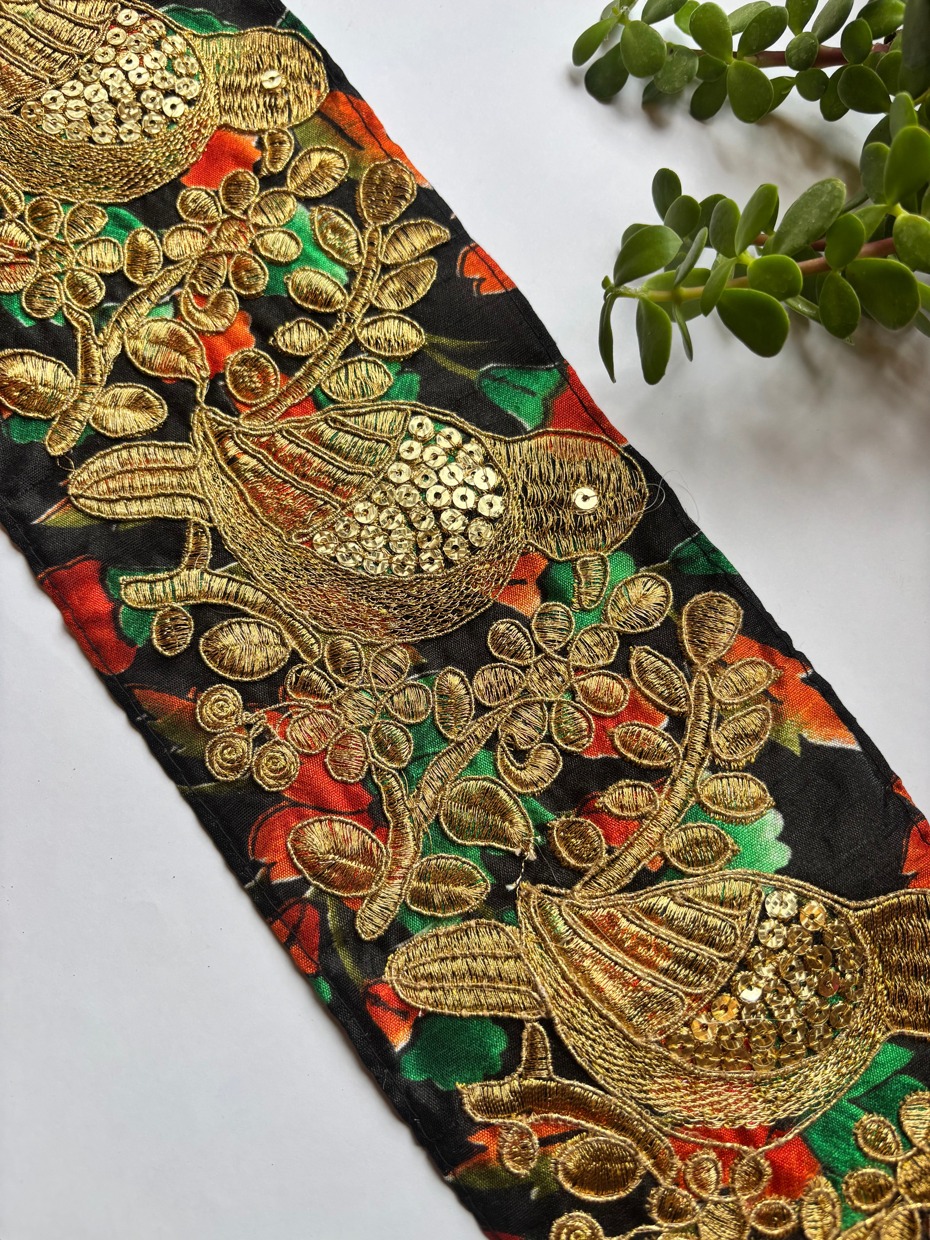 Hand-Embroidered Zardozi Bird & Floral Border Lace