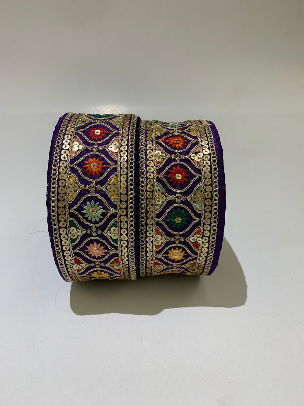 Multi-Color Floral Sequin Trim with Zari Embroidery