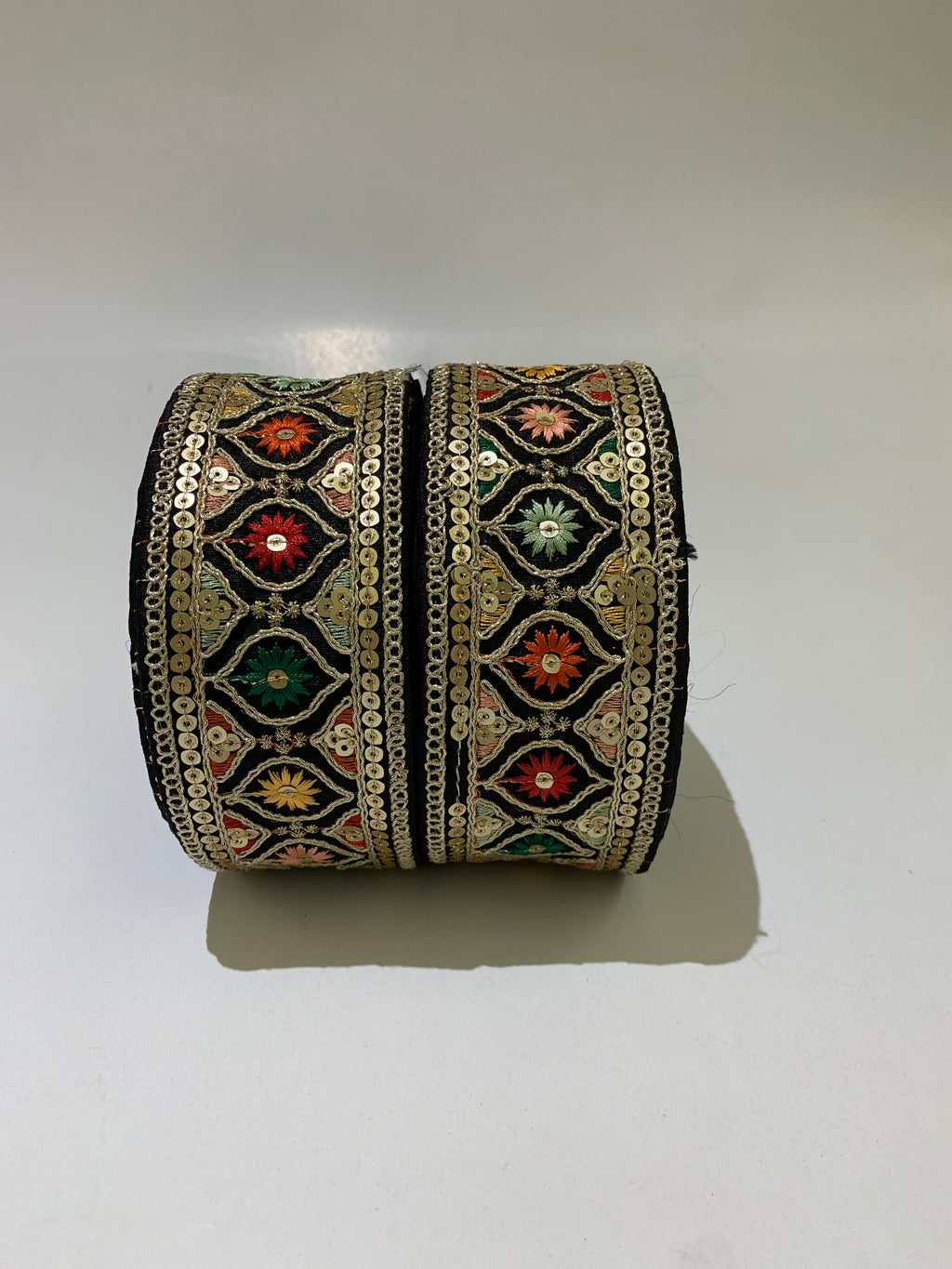 Multi-Color Floral Sequin Trim with Zari Embroidery
