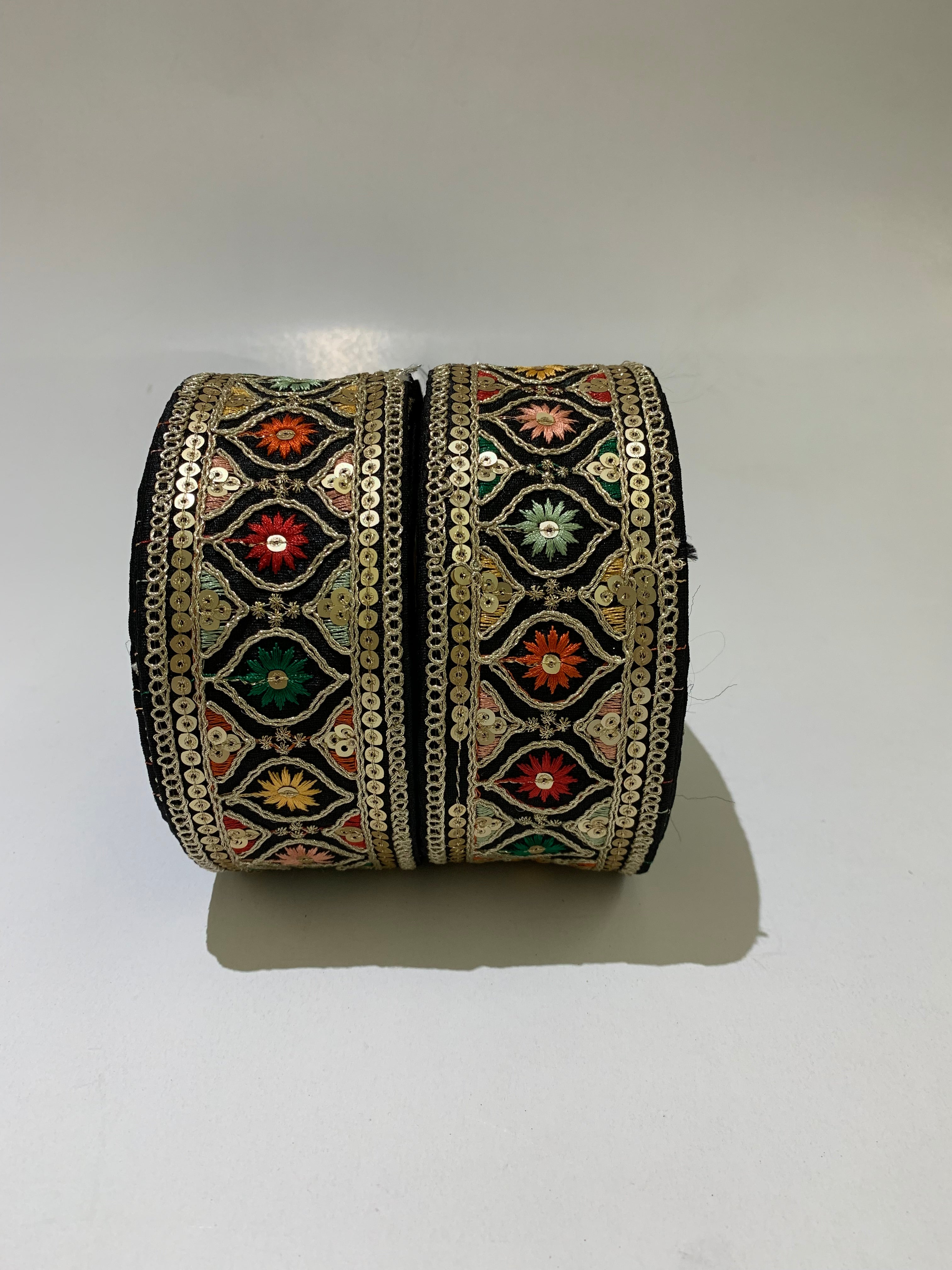 Multi-Color Floral Sequin Trim with Zari Embroidery
