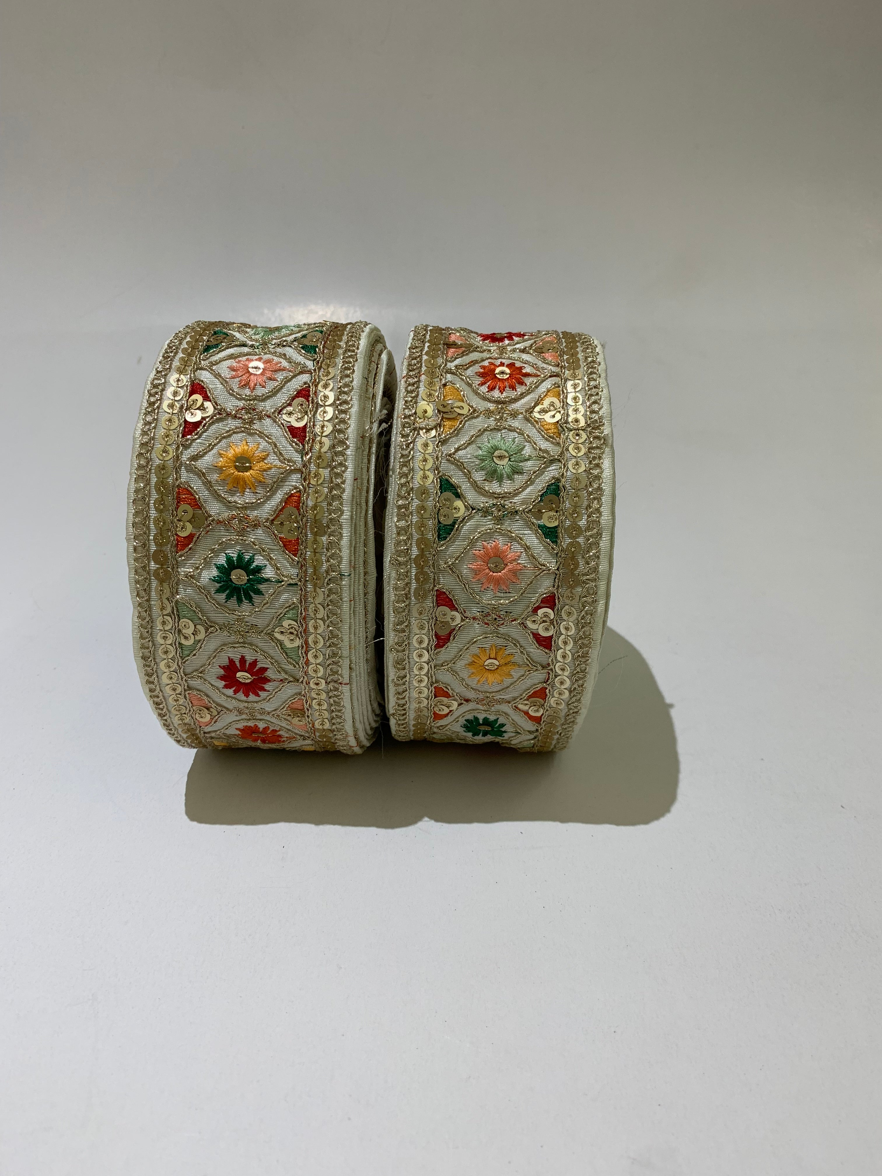 Multi-Color Floral Sequin Trim with Zari Embroidery