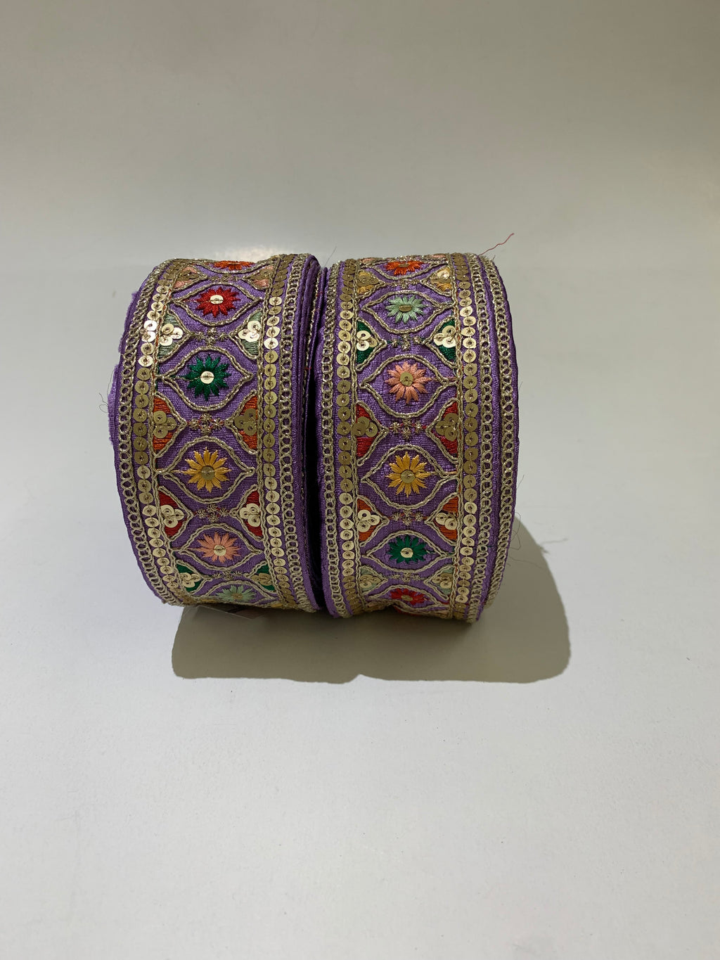 Multi-Color Floral Sequin Trim with Zari Embroidery