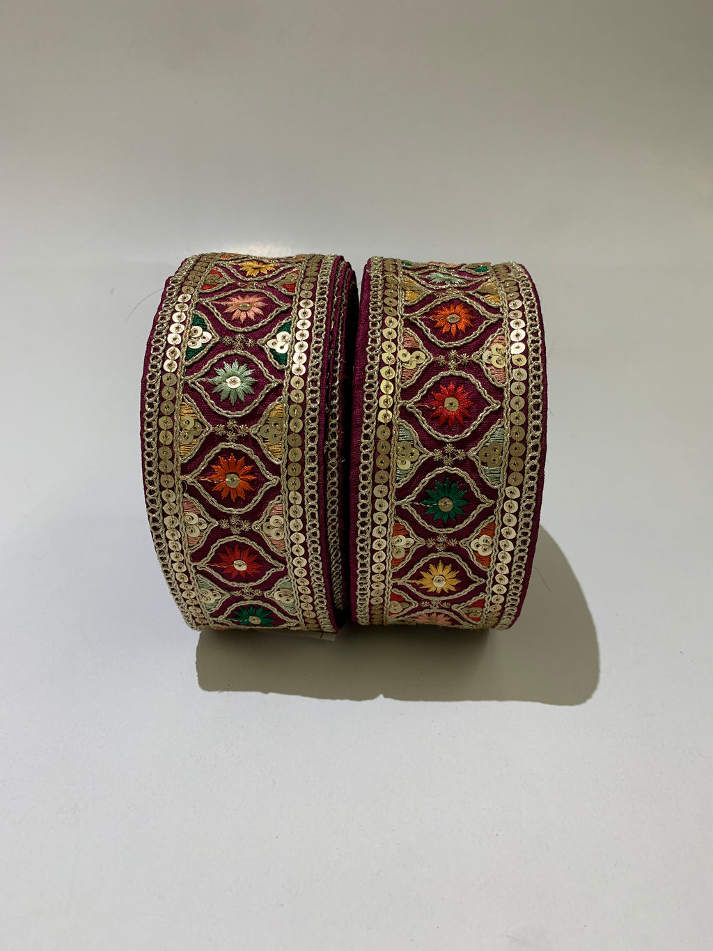 Multi-Color Floral Sequin Trim with Zari Embroidery