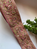 Exquisite Embroidered Bird & Floral Silk Ribbon Borde