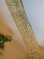 Ornate Faux-Pearl Embroidered Ribbon Trim