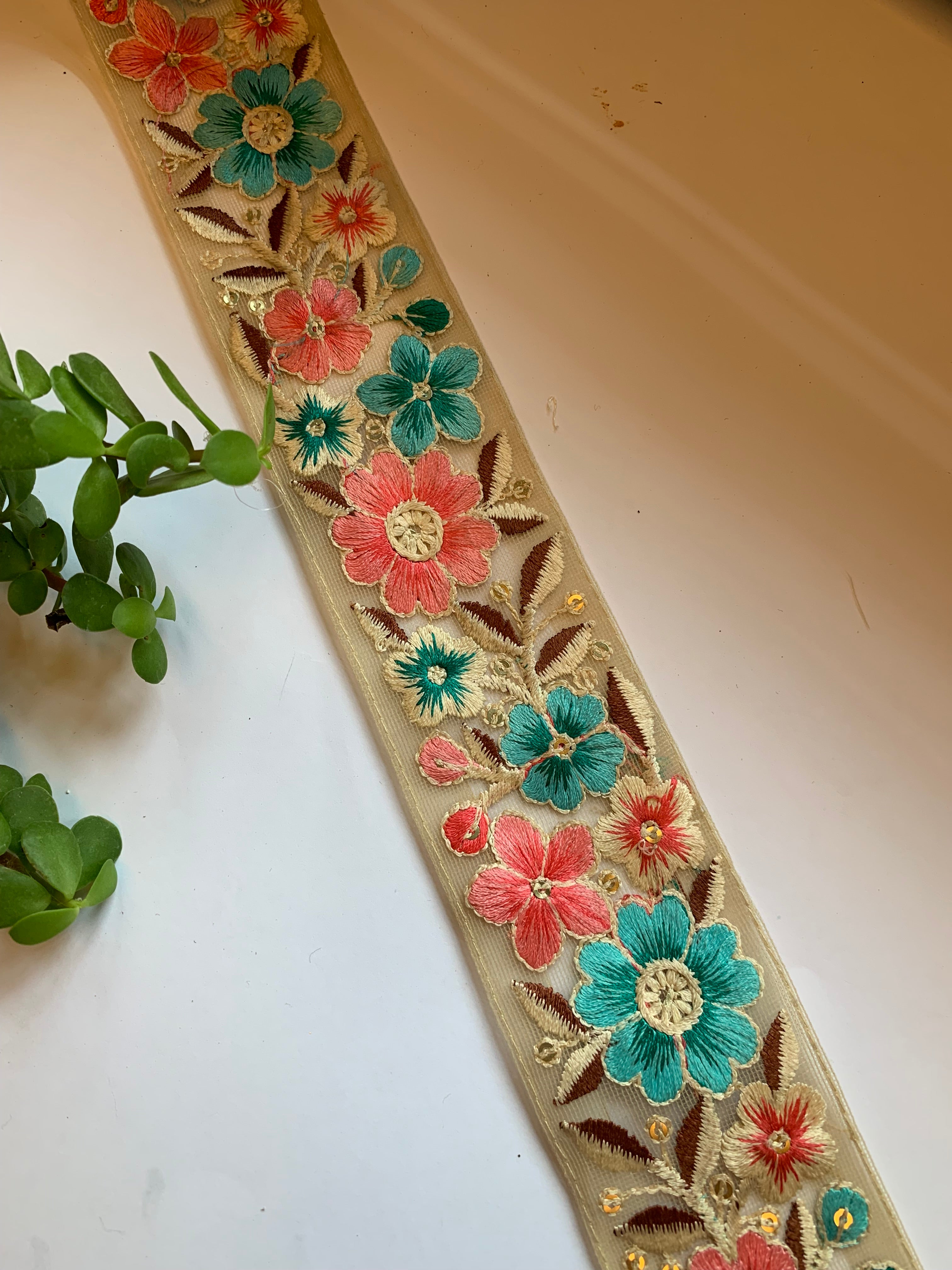Embroidered Floral Lace Border Ribbon Trim
