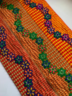 Premium Multicolored Floral Embroidered Cotton Lace Trim with Textured Geometric Borders