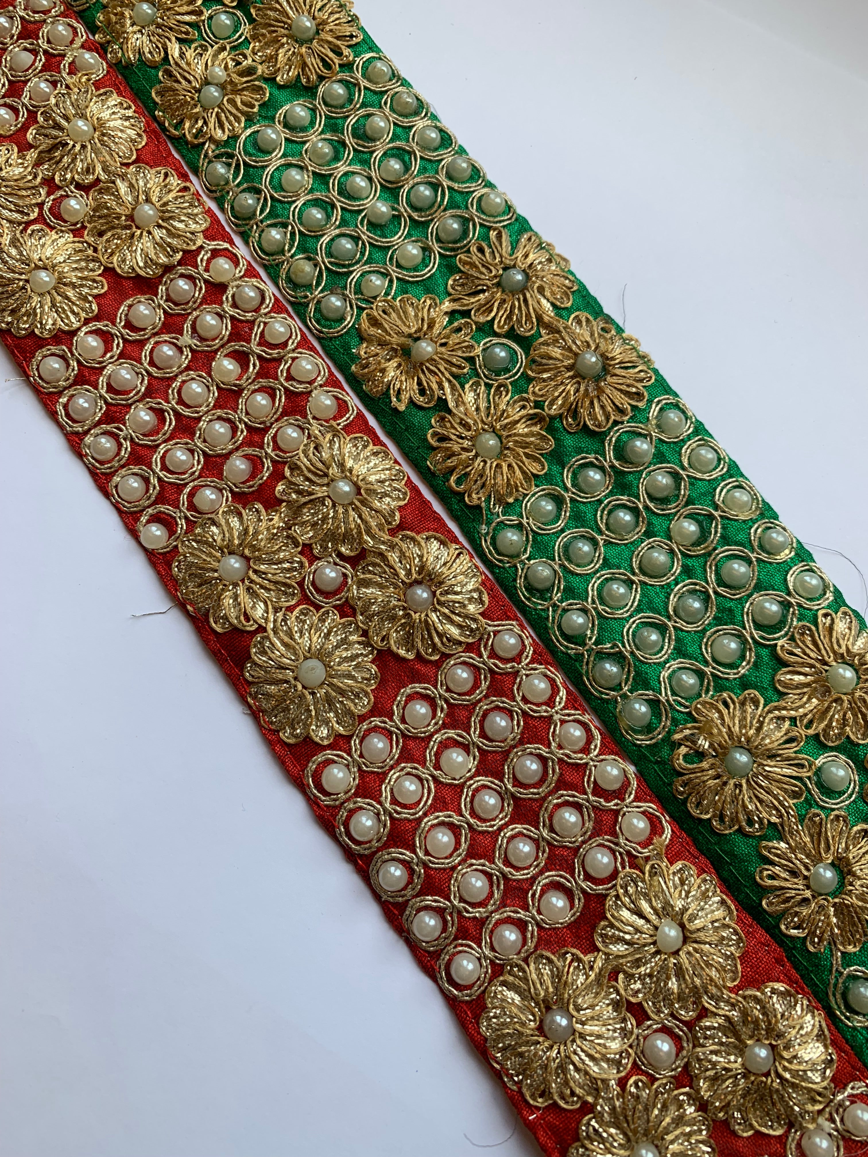 Traditional Zardozi & Pearl Floral Lace Trim