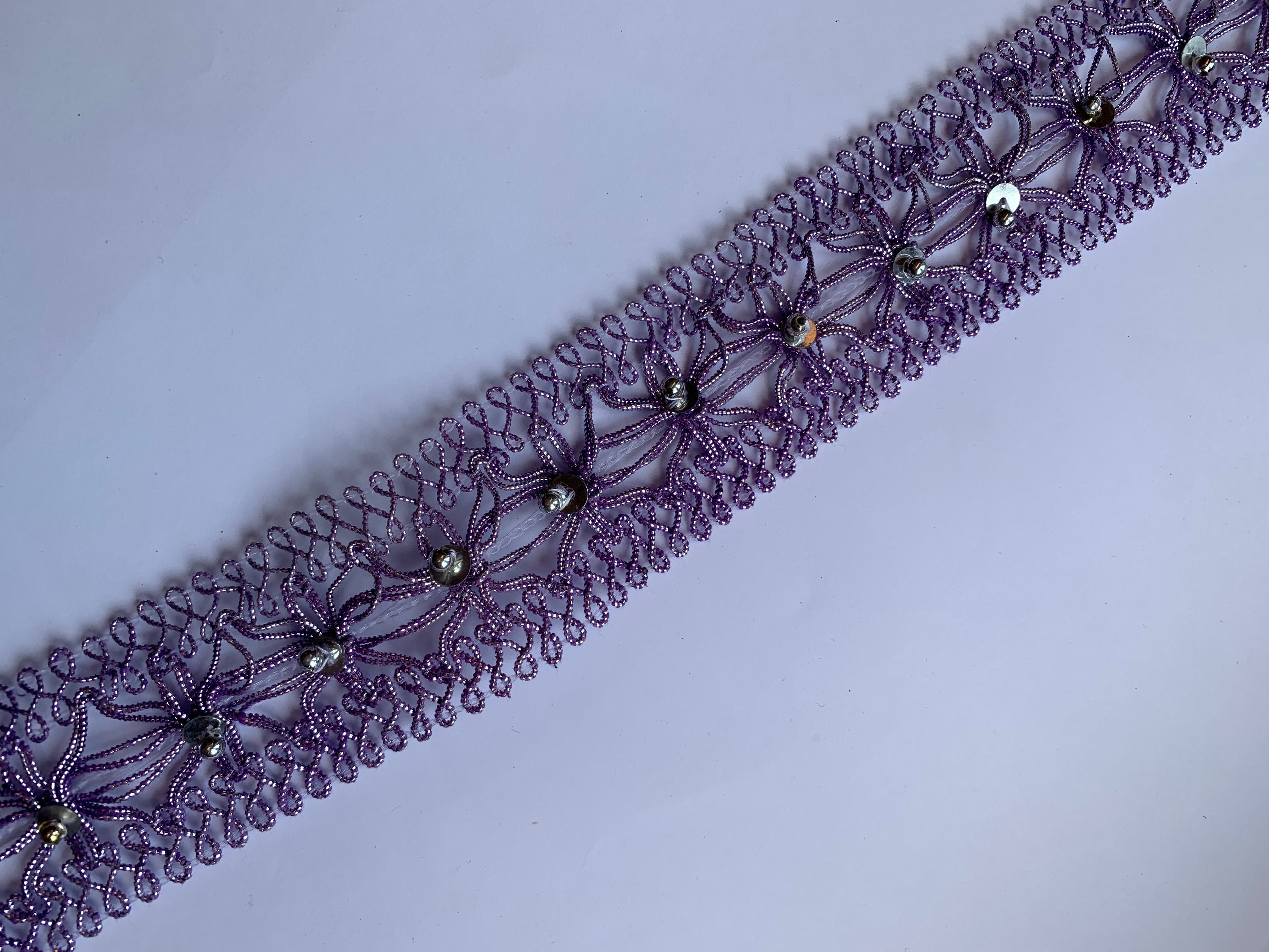 Floral Lace Trim with Sparkling Sequin Accents - Versatile Braided Mesh Embroidery